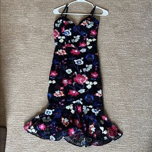 Guess Black Dress, floral lace, ruffle skirt